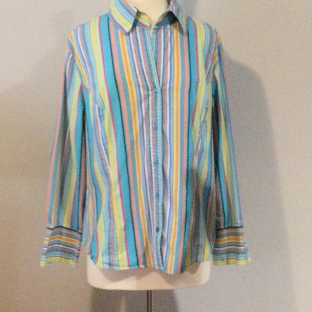 George Stretch Woman's Small 1X Mult-color Button Front Long Sleeve Collar Shirt